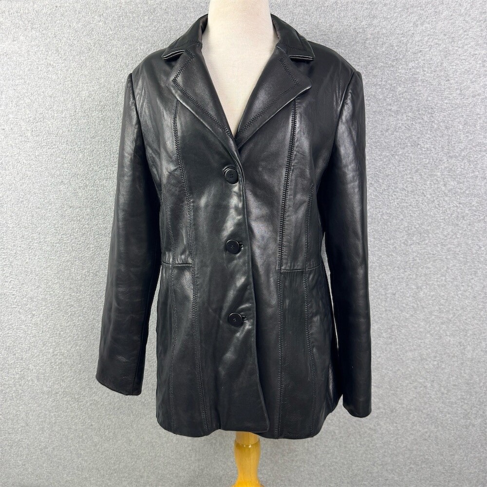 Vintage Avanti Leather Jacket Womens XL Black Longline 3-Button Notched